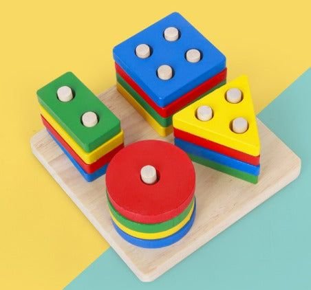 wooden four sets of column toys early education geometric shape